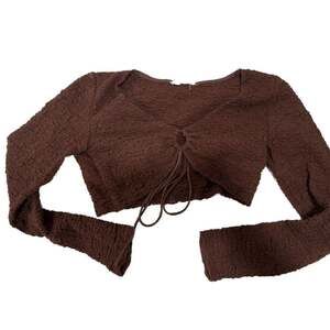 Kiss The Sky Ruched Brown Long Sleeve Top